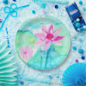 Pastel Roze Lotus Bloemen Waterverf Papieren Bordje (Feest)