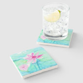 Pastel Roze Lotus Bloemen Waterverf Stenen Onderzetter (Zijkant)