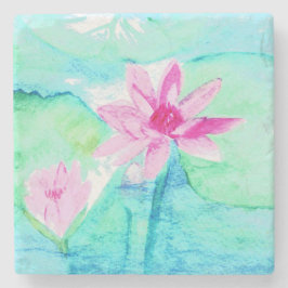 Pastel Roze Lotus Bloemen Waterverf Stenen Onderzetter