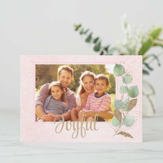 Pastel roze luchtig traditionele stijlvolle famili kaart (Staand voorkant)