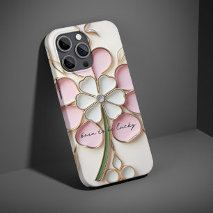 Pastel Roze Lucky Clover Glas in lood Effect iPhone 15 Pro Case