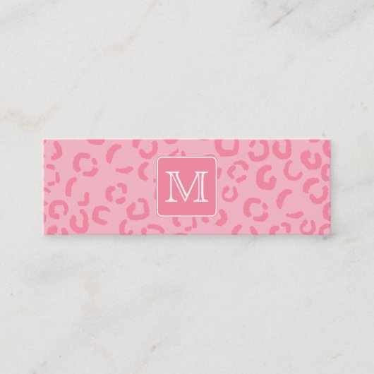 Pastel roze luipaard afdrukken. Aangepast monogram Mini Visitekaartje (Voorkant)
