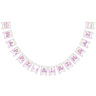 Pastel Roze Meisje Feestelijke Verjaardagsfeest Vlaggetjes