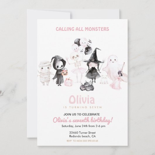 Pastel roze meisje Halloween verjaardag Kaart (Voorkant)