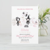 Pastel roze meisje Halloween verjaardag Kaart (Staand voorkant)