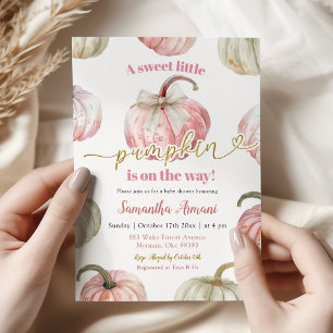 Pastel Roze Meisje Pompoen Baby shower Kaart
