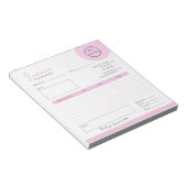 Pastel roze met logo vrouwelijke zakelijke factuur notitieblok (Schuin)