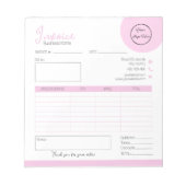 Pastel roze met logo vrouwelijke zakelijke factuur notitieblok (Voorkant)