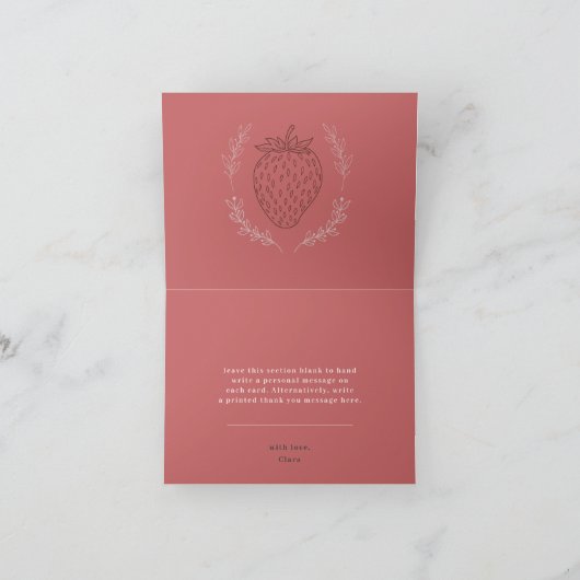 Pastel Roze Minimalistische Aardbei Verjaardag Bedankkaart (Binnen)