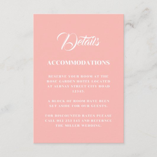 Pastel roze minimalistische bruiloft informatiekaartje (Voorkant)