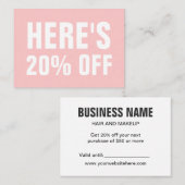 Pastel roze minimalistische trendmatige eenvoudige kortingskaartje (Voorkant / Achterkant)
