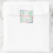Pastel Roze Mint Blauw Dank u Business Logo Vierkante Sticker (Tas)