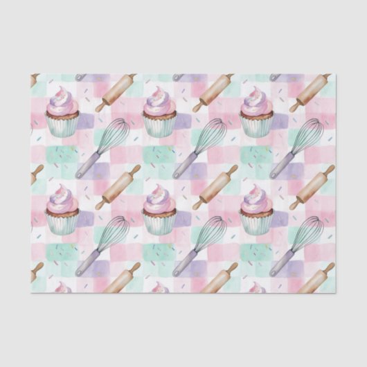 Pastel Roze & Mint Cupcake Bakpatroon Tissuepapier (Voorkant)