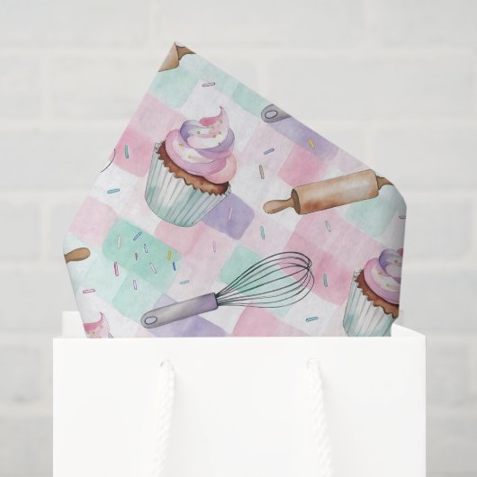 Pastel Roze & Mint Cupcake Bakpatroon Tissuepapier (Cadeauzakje)