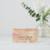Pastel Roze Mint En Gouden Glitters Visitekaartje (Staand voorkant)