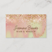 Pastel Roze Mint En Gouden Glitters Visitekaartje (Voorkant)