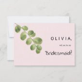 Pastel roze mint goud eucalyptus blad Bruidsmeisje Kaart (Voorkant)