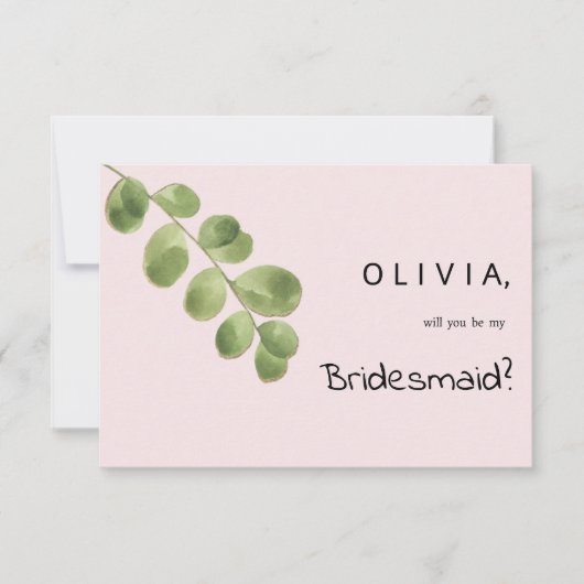 Pastel roze mint goud eucalyptus blad Bruidsmeisje Kaart (Voorkant)