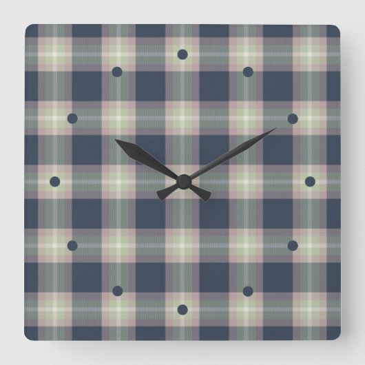 Pastel Roze Mint Green Dark Blue Pset Pattern Vierkante Klok (Voorkant)