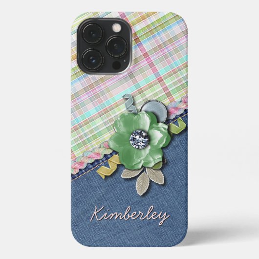 Pastel Roze Mint Groen Blauw Gingham Plaid Patroon iPhone Hoesje (Achterkant)