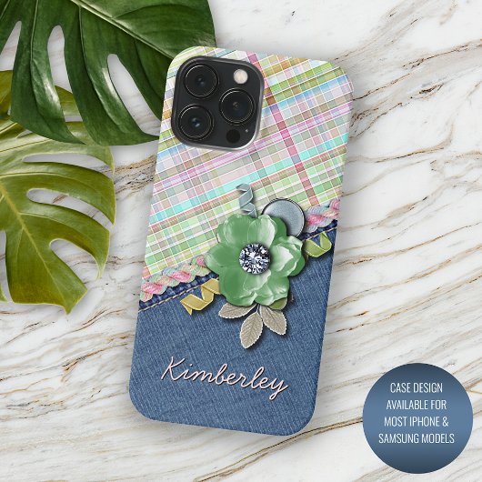 Pastel Roze Mint Groen Blauw Gingham Plaid Patroon iPhone Hoesje