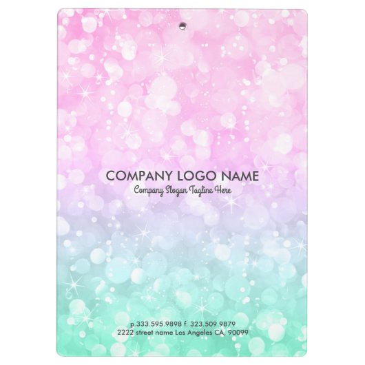 Pastel Roze & Mint-Groen Glam Bokeh Glitter Klembord (Achterkant)