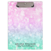 Pastel Roze & Mint-Groen Glam Bokeh Glitter Klembord (Voorkant)