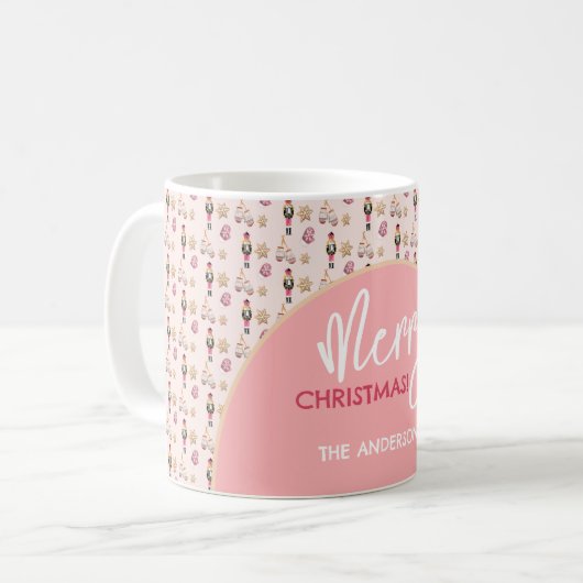 Pastel roze modern kerstpatroon koffiemok (Voorkant links)
