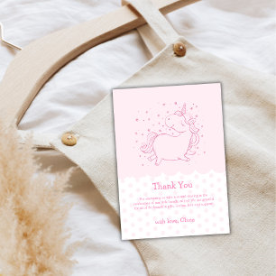 Pastel Roze Modern Polka Dot Eenhoorn Baby shower Bedankkaart