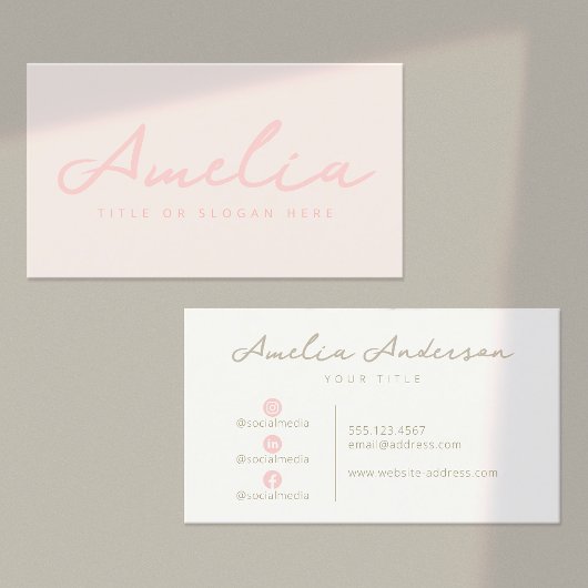 Pastel Roze Moderne Professionele Sociale Media Visitekaartje