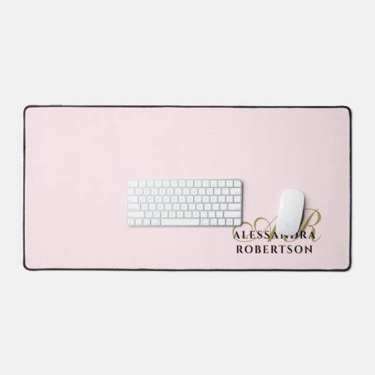 Pastel Roze Monogram Goud Zwart Stijlvol Minimalis Bureaumat (Keyboard & Muis)