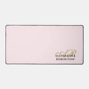 Pastel Roze Monogram Goud Zwart Stijlvol Minimalis Bureaumat