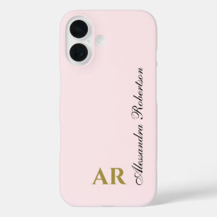 Pastel Roze Monogram Minimalistisch Elegant Goud Z iPhone 16 Hoesje