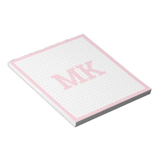 Pastel roze monogram puntrooster notitieblok (Schuin)