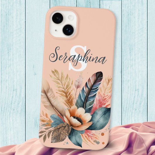 Pastel Roze Mooie Bloemige Elegante Monogram Case-Mate iPhone Case