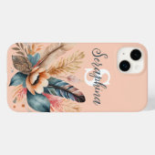 Pastel Roze Mooie Bloemige Elegante Monogram Case-Mate iPhone Case (Achterkant (horizontaal))