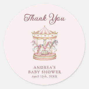 Pastel Roze Mooie Draaimolen Meisje Baby Shower Ronde Sticker