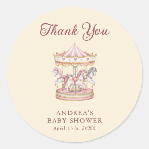 Pastel Roze Mooie Draaimolen Meisje Baby Shower Ronde Sticker