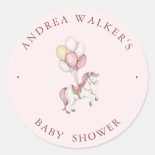 Pastel Roze Mooie Paarden Ballonnen Meisje Baby Sh Ronde Sticker