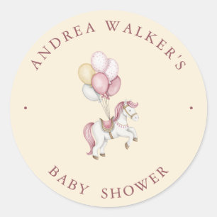 Pastel Roze Mooie Paarden Ballonnen Meisje Baby Sh Ronde Sticker