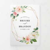 Pastel Roze Mooie Roze Bloemige Botanische Bruilof Drieluik Aankondiging (Cover)