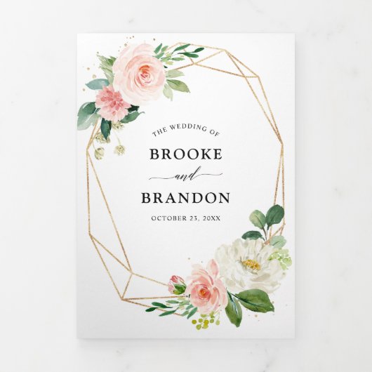 Pastel Roze Mooie Roze Bloemige Botanische Bruilof Drieluik Aankondiging (Cover)