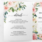 Pastel Roze Mooie Roze Bloemige Botanische Bruilof Drieluik Aankondiging (Binnenzijde eerst)