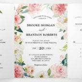 Pastel Roze Mooie Roze Bloemige Botanische Bruilof Drieluik Aankondiging (Binnenkant midden)