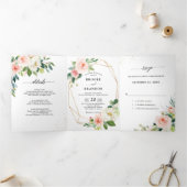 Pastel Roze Mooie Roze Bloemige Botanische Trouwfe Drieluik Aankondiging (Binnen)