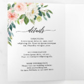 Pastel Roze Mooie Roze Bloemige Botanische Trouwfe Drieluik Aankondiging (Binnenzijde eerst)