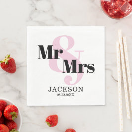 Pastel Roze Mr. & Mrs. Trouwdag Servet
