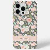  Pastel Roze & Munt Bloemen Chic Met Naam Case-Mate iPhone Case (Achterkant)