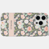  Pastel Roze & Munt Bloemen Chic Met Naam Case-Mate iPhone Case (Achterkant (horizontaal))