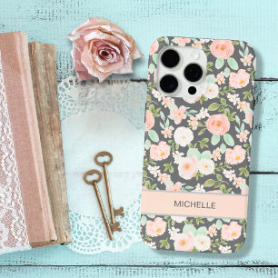  Pastel Roze & Munt Bloemen Chic Met Naam iPhone 15 Pro Max Hoesje